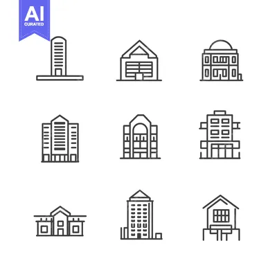 Premium design asset: A Set of Nine Hand-Drawn Line Art Building Icons