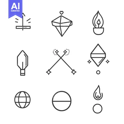 Aset premium populer: A Set of Nine Hand-Drawn Line Art Icons