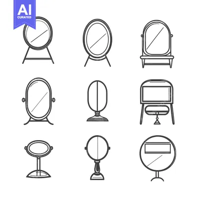 Aset desain premium: A Set of Nine Hand-Drawn Mirror Illustrations