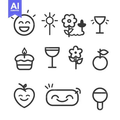 Popular premium asset: A Set of Nine Happy, Black and White, Line-Drawn Icons