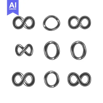 Aset desain premium: A set of nine infinity symbols and circles, each with a unique shape a