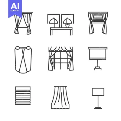 Aset desain premium: A Set of Nine Linear Icons Depicting Different Window Treatments