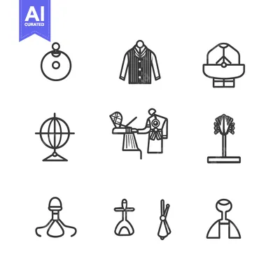 Aset desain premium: A Set of Nine Line Art Icons Featuring Various Objects and Symbols