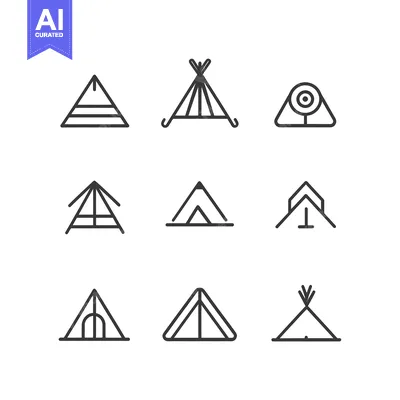 Aset desain premium: A Set of Nine Line Art Tent Icons