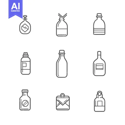 Aset premium populer: A Set of Nine Line Drawings Depicting Bottles and Jars