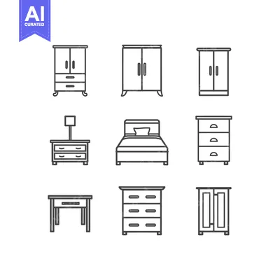 Aset desain premium: A Set of Nine Line Drawings Depicting Furniture