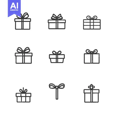 Aset desain premium: A Set of Nine Line Drawings Depicting Gift Boxes with Bows