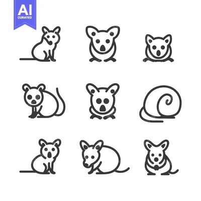 Aset premium populer: A Set of Nine Line Drawings Depicting Mice in Various Poses