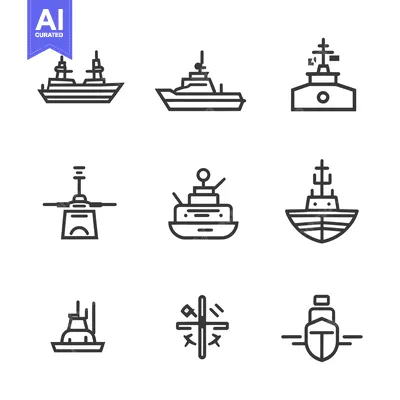 Premium design asset: A Set of Nine Line Drawings Depicting Various Types of Boats