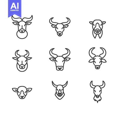 Popular premium asset: A Set of Nine Line Drawings of Cow and Bull Heads