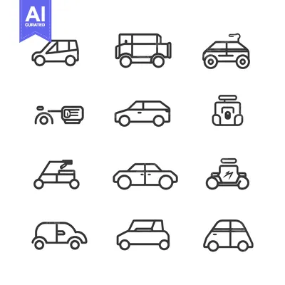 A Set of Nine Line Drawings of Different Types of Vehicles