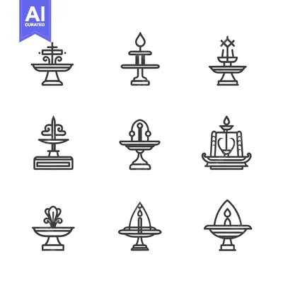 Aset desain premium: A Set of Nine Line Drawings of Fountains and Candles