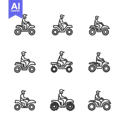A Set of Nine Line Drawings of People Riding ATVs