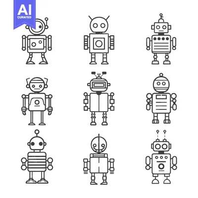 Popular premium asset: A Set of Nine Line Drawings of Robots with Different Shapes and Featur