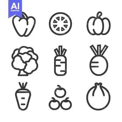 Aset desain premium: A Set of Nine Line Drawings of Various Vegetables
