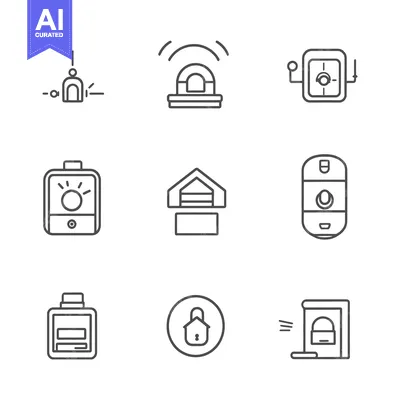 Aset desain premium: A Set of Nine Line Icons Representing Home Security Features