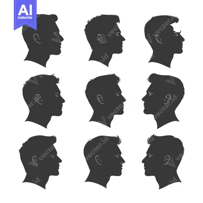 Premium design asset: A Set of Nine Male Silhouettes in Profile