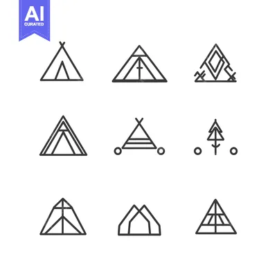 Popular premium asset: A Set of Nine Minimalist Line Art Tent Icons