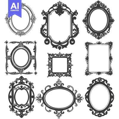 Aset desain premium: A Set of Nine Ornate Decorative Frames