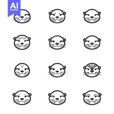 Premium design asset: A set of nine otter face icons, each with unique facial features.