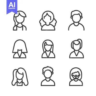 Aset premium populer: A Set of Nine Outline Icons of People with Different Hairstyles