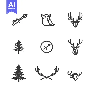 Popular premium asset: A set of nine outline icons related to the forest and hunting