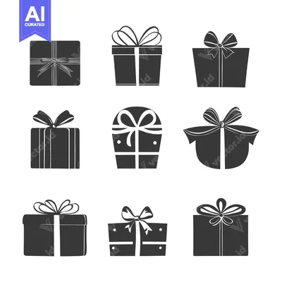 Aset desain premium: A Set of Nine Silhouettes of Gift Boxes with Bows