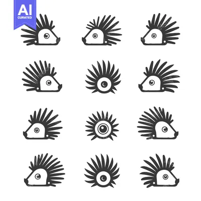 Premium design asset: A Set of Nine Simple Hedgehog Icons in Black and White