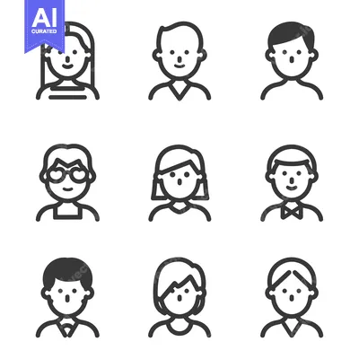 Aset desain premium: A Set of Nine Simple Line Drawings Depicting Human Faces