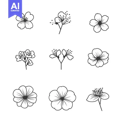 Aset premium populer: A Set of Nine Simple Line Drawings of Flowers