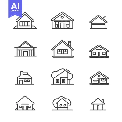 Aset desain premium: A Set of Nine Simple Line Drawings of Houses
