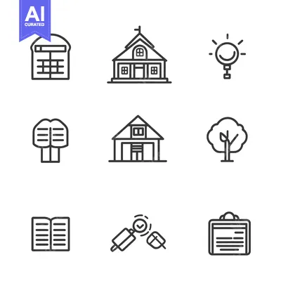 Aset premium populer: A set of nine simple line icons depicting various objects and ideas