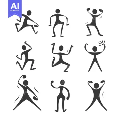 Popular premium asset: A Set of Nine Simple Stick Figure Silhouettes in Various Poses