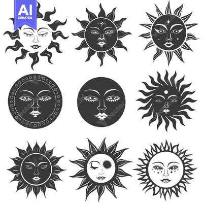 A Set of Nine Sun Icons with Faces and Various Styles