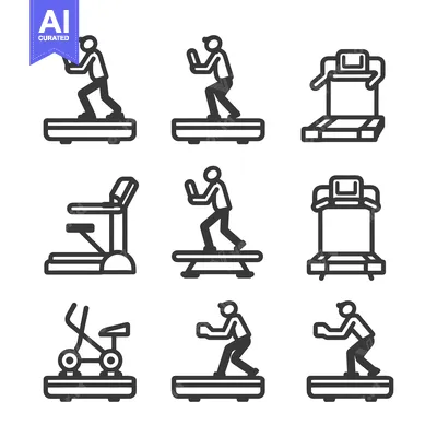 Aset premium populer: A Set of Nine Treadmill Icons, Featuring Simple Stick Figures