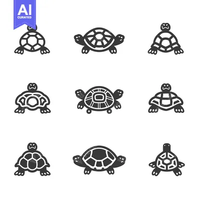 Aset desain premium: A Set of Nine Turtle Icons in Different Poses