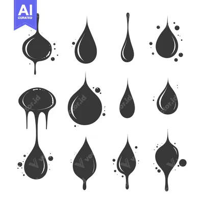 Aset desain premium: A Set of Nine Unique Black Droplet Icons in Various Styles