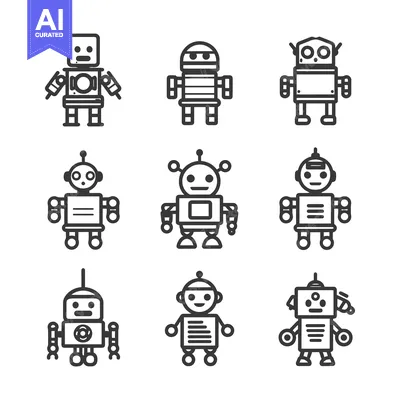 Aset premium populer: A Set of Nine Unique Robot Line Drawings