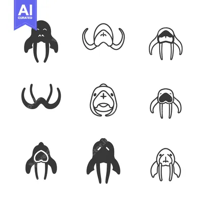 Aset premium populer: A Set of Nine Walrus Icons in Different Styles and Colors