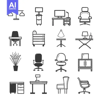 Aset premium populer: A Set of Office Furniture Icons in Black and White