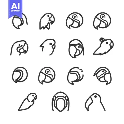 Aset premium populer: A Set of Parrot Bird Icons in Outline Style