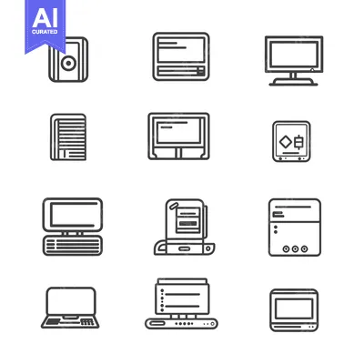 Aset premium populer: A set of retro computer hardware icons