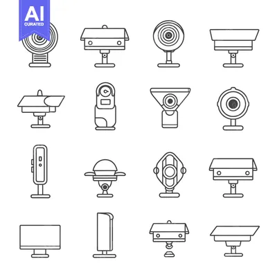 Aset desain premium: A Set of Security Camera and CCTV Outline Icons