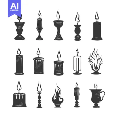 Premium design asset: A Set of Silhouette Candle Icons in Various Styles and Shapes