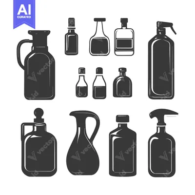 Aset premium populer: A Set of Silhouetted Bottles and Jugs with Various Shapes and Caps
