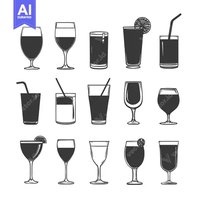 Aset premium populer: A Set of Silhouette Illustrations of Various Wine and Cocktail Glasses