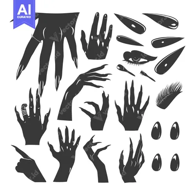 Premium design asset: A Set of Silhouettes Depicting Hands with Long Fingernails and Other B