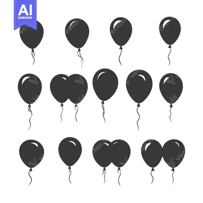 Popular premium asset: A Set of Silhouettes of Black Balloons with Strings