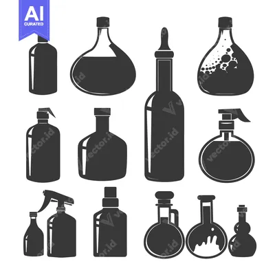 Aset premium populer: A Set of Silhouettes of Various Bottles and Spray Bottles
