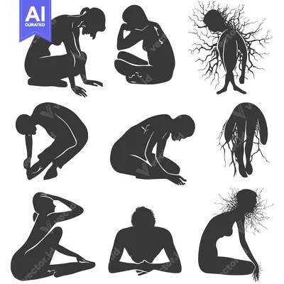 Aset premium populer: A Set of Silhouettes of Women Embracing Their Inner Nature